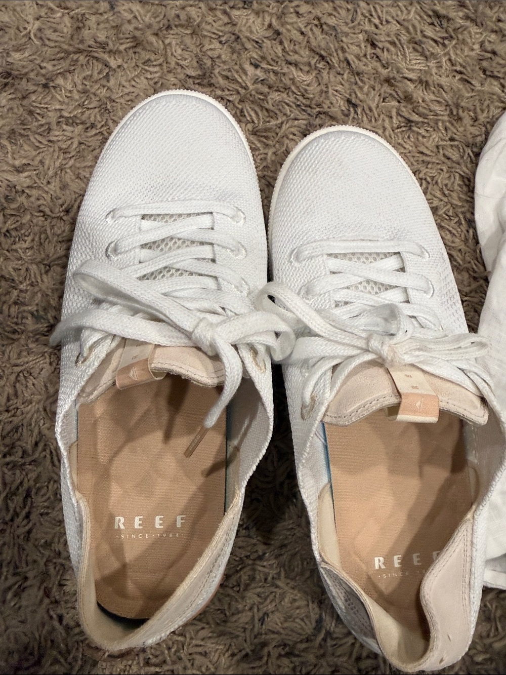 Reef Women’s White Knit Lace-Up Sneakers with Tan Insole Accents